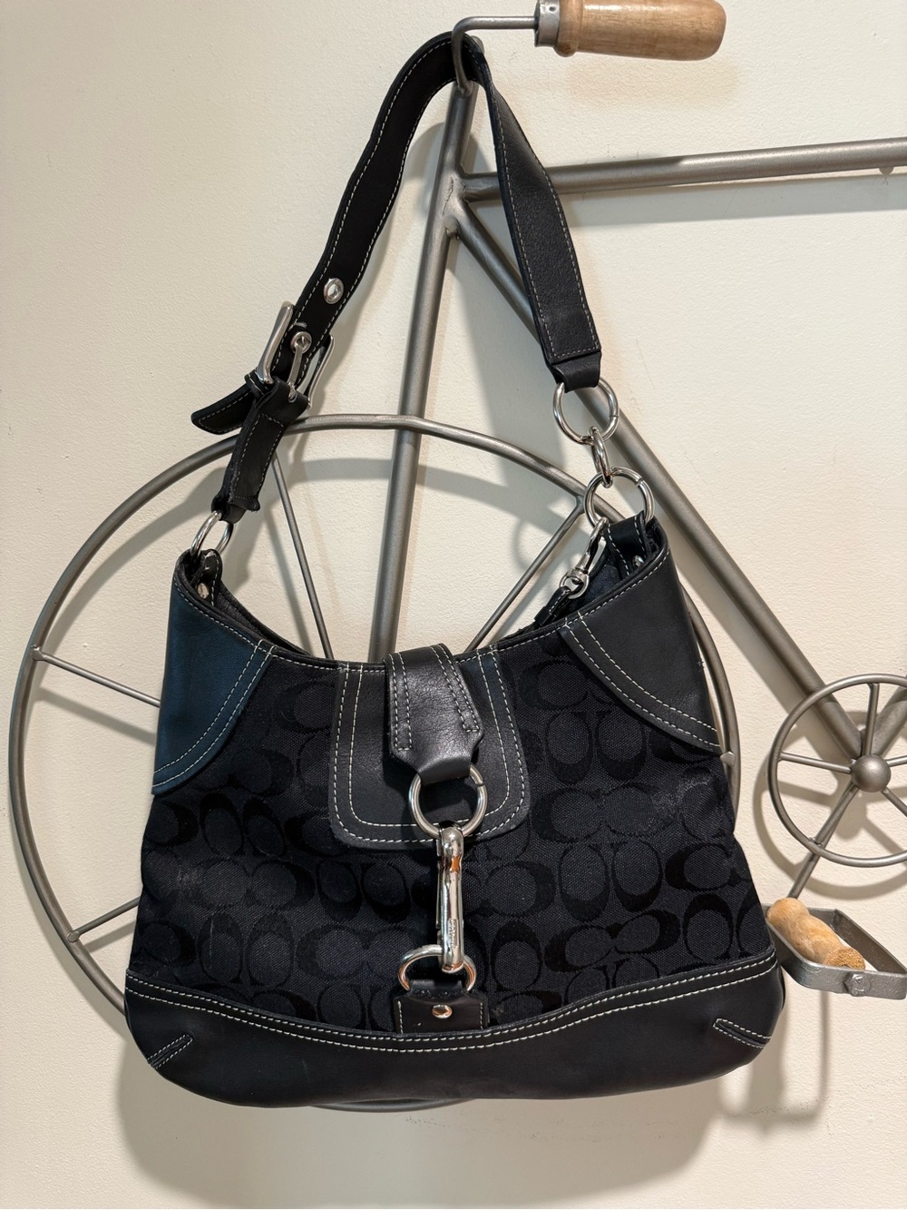 Vintage Coach Signature Jacquard Leather Hobo Bag & Matching Wristlet Set Y2K